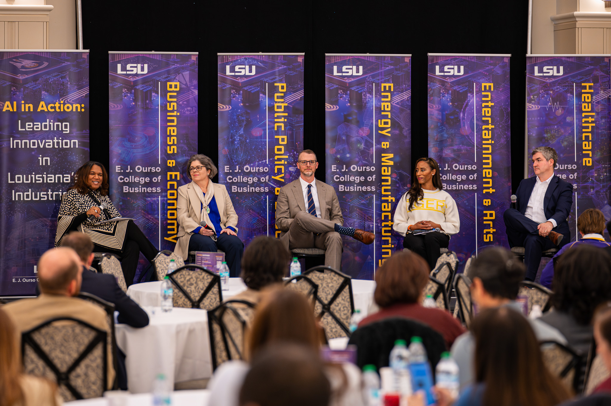 Members of the AI in Healthcare panel hold a discussion at the AI in Action Symposium on February 21, 2025.