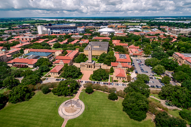 Aerial image of LSU's main campus