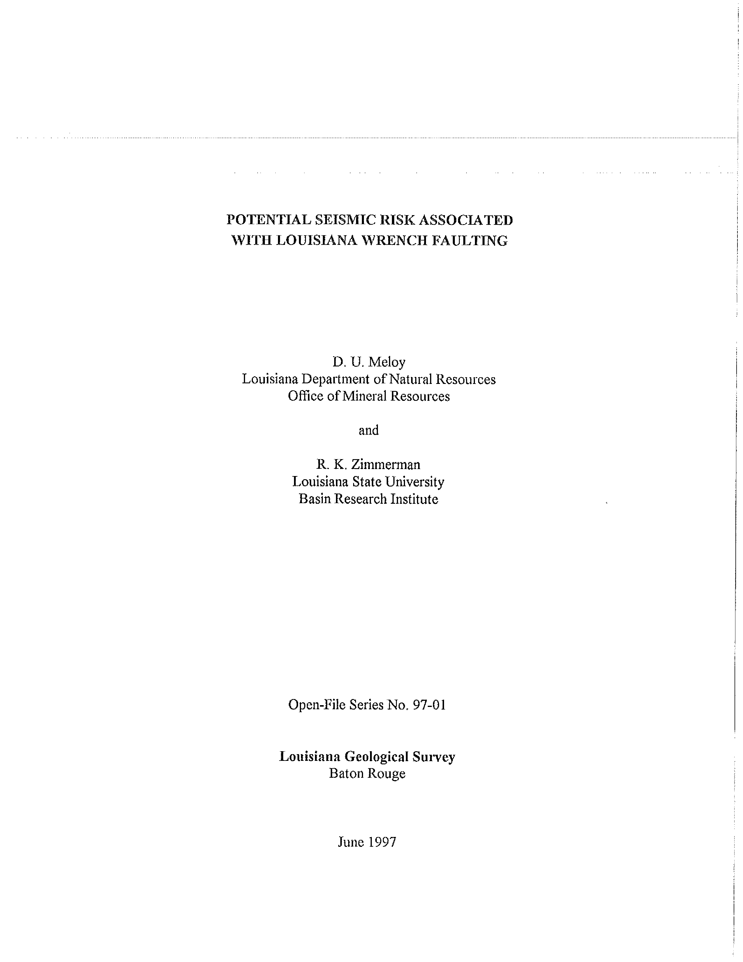 Potential Seismic Risk Associated with Louisiana Wrench Faulting