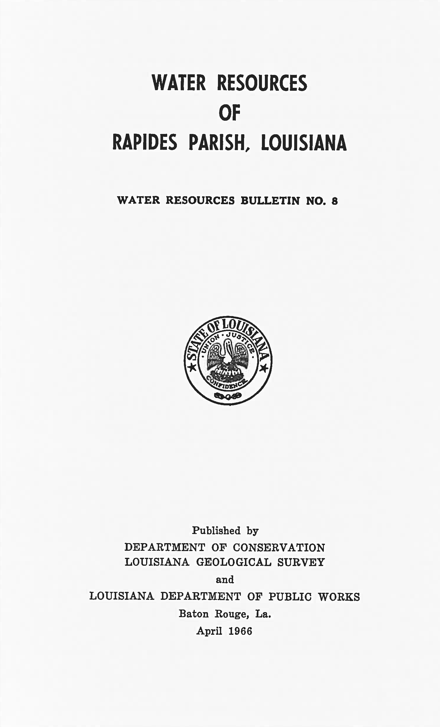 Water Resources of Rapides Parish, Louisiana.